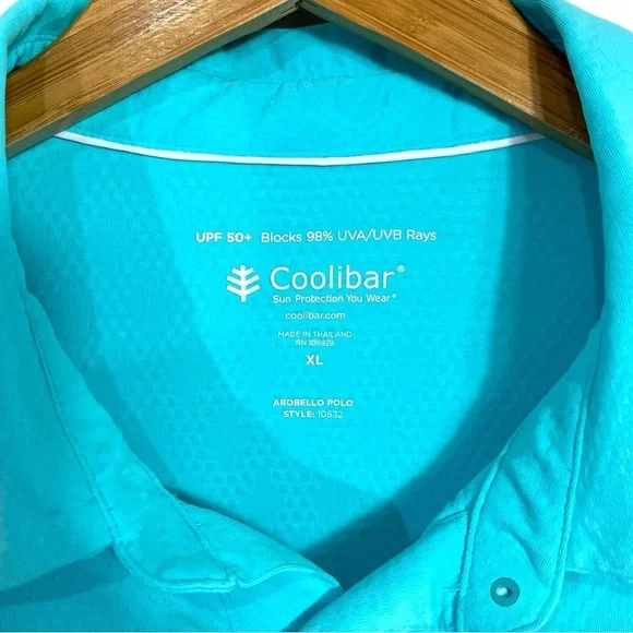 Coolibar Men's Arobello Long Sleeve Golf Polo size XL in Aruba Blue - Picture 8 of 10